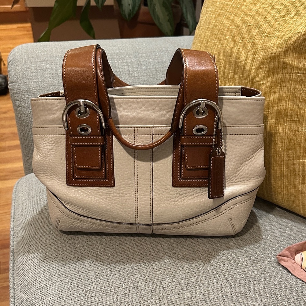 Coach Cream and Brown Leather Tag